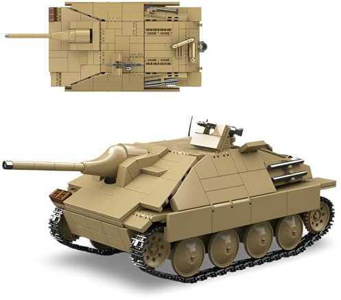 PlaySynthe Technik Panzer Bausteine Bausatz, 702 Teile Jagdpanzer 38(t) Hetzer Panzer Klemmbausteine, WW2 Militär Gepanzertes Fahrzeug Bausteine Modell, Geschenke für Erwachsene und Militärfans