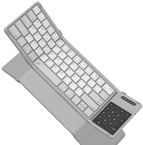 Nillkin Foldable Bluetooth Keyboard Folding with Touchpad & Number Pad, Portable Wireless Full Size Travel Keyboard with Trackpad for PC Laptop iPad Tablets Smartphone, Silicone Leather Cover, Gray