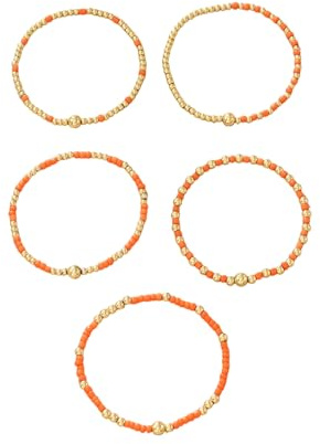 COLORFUL BLING 5Pcs Boho Stackable Beaded Bracelets for Women Multilayer Beaded Gold Bracelets Set New Year Birthday Gift for Women Men Couple Friendship