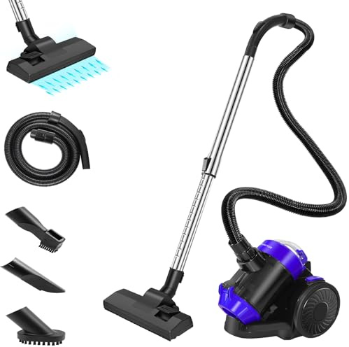Aspiradora ciclónica sin bolsa, 1000 W, potente aspiradora cilíndrica sin bolsa, aspiradora con filtro HEPA, boquilla de suelo para suelos duros y alfombras, cable de 5 m, compacto y ligero