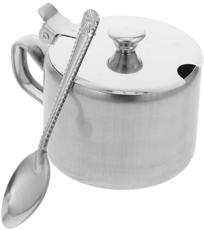 GARVALON Negro Azucarero 1 de Acero Inoxidable, con Tapa y Cuchara | Tarros de Especias con Tapa, Condimento para Restaurante, Caja de Condimentos de Acero Inoxidable