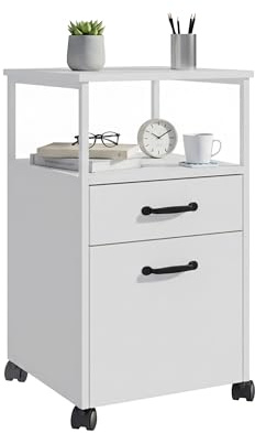 Relaxdays Rullbehållare, 2 lådor, hängande register, modern design, HBT: 66,5 x 42 x 44 cm, arkivskåp smalt, vitt