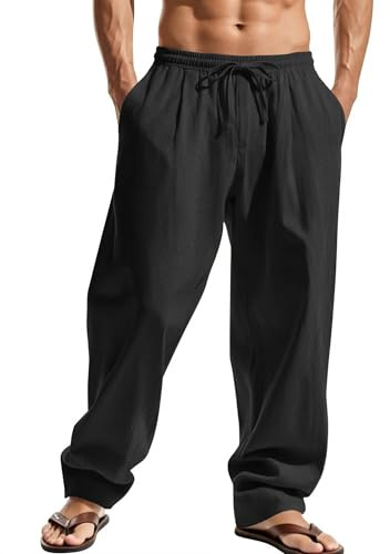 Elainone Pantalon Homme Coton Léger Été Pantalon Décontracté