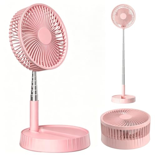Hotainoys Ventilatore pieghevole, ventilatore da scrivania telescopico ricaricabile senza fili con 4 velocità e flusso d'aria a 360°, batteria da 7200 mAh, stile 2, piedistallo con telecomando