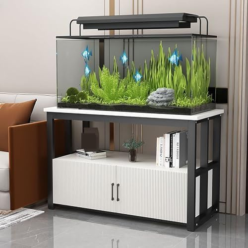 Dubbeldäckad akvarium stativ, Heavy Duty Fish Tank Rack med förrådsskåp, 50-120cm Stabila metallram trähyllor för hemmakontor, Anti-Slip Base Easy Assembly
