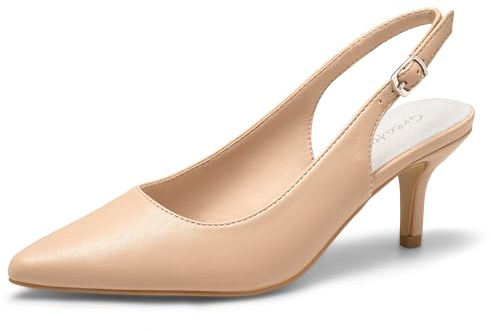 Greatonu Slingback Donna Scarpe Eleganti Decollete con Tacco Medio a Gattino e Punta, Nude EU 41