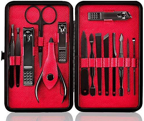 Kit Manucre Pedicure - Coupe Ongle Professionnel Coupe Cuticule Acier Inoxydable - Trousse Manucure Pedicure Set de 15pcs avec Exquis La Boîte by Keiby Citom (Rouge)