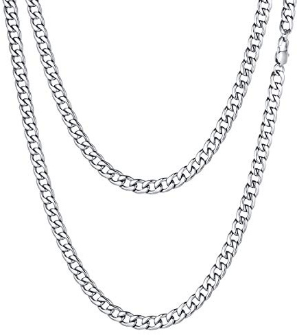 FOCALOOK Herren Halskette Edelstahl 5mm hochglanzpoliert Panzerkette Halskette Männer Jungen 50cm/20 kubanische Gliederkette Punk Hip Hop Rapper Halsschmuck Geschenk für Geburtstag