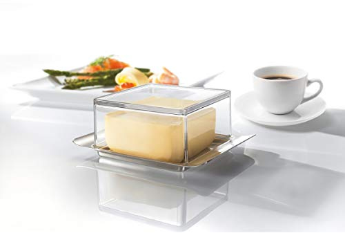 Gefu smörburk BRUNCH, smörskål av rostfritt stål med transparent plasthuva, 125 g