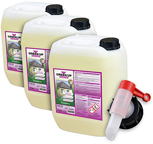 KABITEC Green UP Fassadenreiniger Set (3X 10l Kanister) inklusive Fasshahn Grünbelagentferner Algenentferner mit Langzeiteffekt