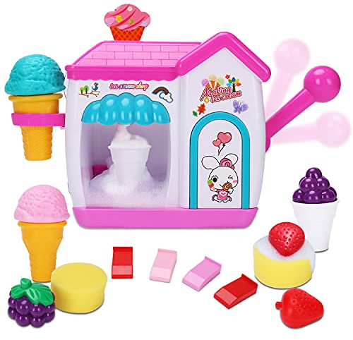 AugToy Bath Toys for Toddlers 3-5 Years, Ice Cream Foam Maker Bath Toys for Kids Ages 4-8, Bubble Pretend Cake Play Set Bathtub Toys Age 3 4 5 Year Old Girls Boys Valentines Easter Birthday Gifts Idea