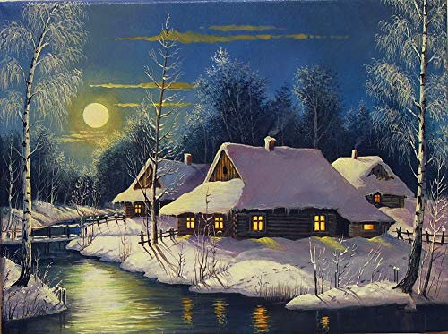 WOWDECOR DIY Malen nach Zahlen für Erwachsene Kinder Mädchen, Winter Schnee Schloss Mond Silberner Baum Weihnachten 40x50cm Vorgedruckt Leinwand-Ölgemälde (ohne Rahmen)