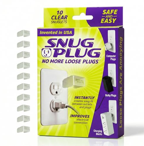 Snug Plug Loose Outlet Plug Fix & Outlet Insert | Prevent Plug from Being Unplugged & Save Money On Electricians – Clear Plastic Plugs for Outlets Keep Loose Plugs Secure – 10-Pack