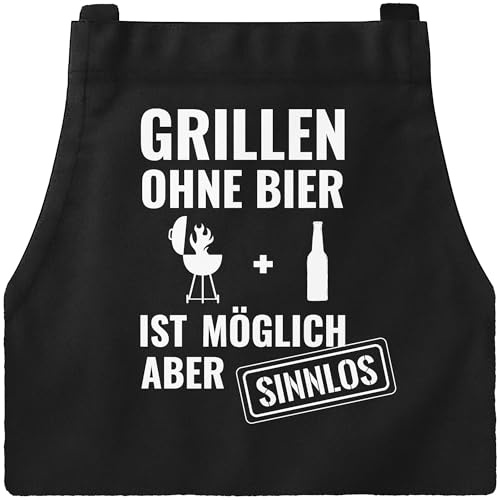 MoonWorks® Grill-Schürze für Männer mit Spruch Grillen ohne Bier ist möglich aber sinnlos Grillen Baumwoll-Schürze Küchenschürze