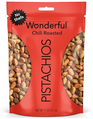Wonderful Pistachios No Shells, Chili Roasted Nuts, 11 Ounce Resealable Bag, Protein Snacks, Gluten Free College Snacks, Healthy Snacks for Adults