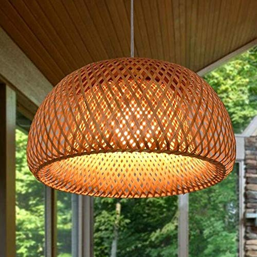 FUMIMID Lampada A Sospensione in Bambù Naturale Paralume in Vimini Lanterna Intrecciata Vintage Fatta A Mano Lampadario Stile Pastorale Giardino Sala Da Pranzo Soggiorno Illuminazione A Soffitto,38cm