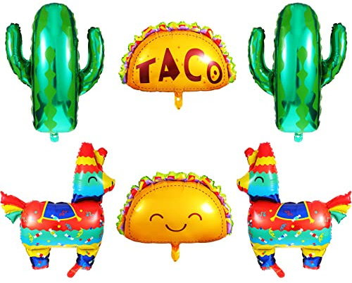 6 Stücke Mexikanisch Fiesta Thema Party Luftballons Mexikanisch Taco Lama Kaktus Jumbo Folien Ballons Mexikanisch Fiesta Dekoration für Cinco De Mayo Taco Luau Party Geburtstag