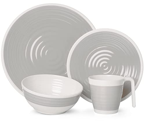 Melamin Camping Geschirr Set 1-4 Personen Harmonie 4-32 Teilig + Gläser Wassergläser Weingläser Champagner-Gläser Flûtes Tafelgeschirr Picknick BBQ Kochgeschirr