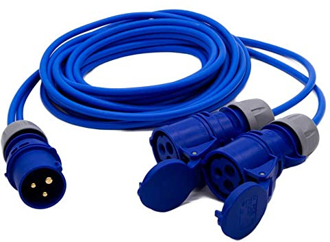 UK Made 2-Way 16 Amp Plug to 2 x 16 Amp Coupler Mains Power Splitter Cable Hookup Lead. (10 Metres)