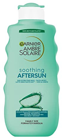 Garnier Ambre Solaire After Sun Milch, für Gesicht und Körper, erfrischende Wirkung und genährte Haut, ideal für alle Hauttypen, angereichert mit Aloe Vera, Maxi-Format 400 ml