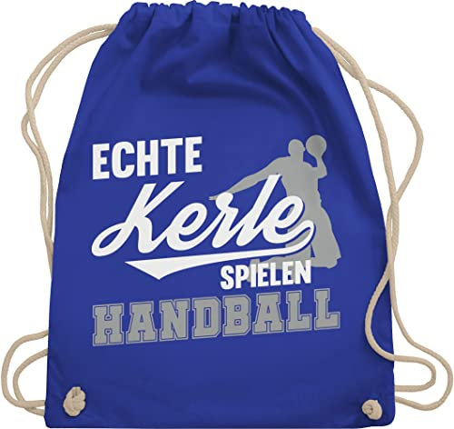 Shirtracer Turnbeutel Rucksack - EM 2026 Trikot Ersatz - Echte Kerle spielen Handball weiß/grau - Unisize - Royalblau - handballbeutel handballer kinderturnbeutel sport tasche kinder hanball beutel
