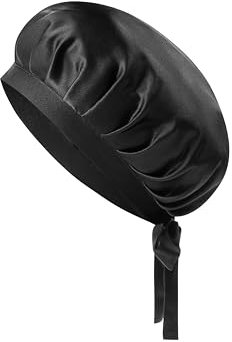 Desmend 19 Momme 100% Seidenhaube zum Schlafen Silk Bonnet Schlafmütze für Frauen Schlafhaube Haare Schützen mit verstellbaren Bändern (1 stück Schwarz)