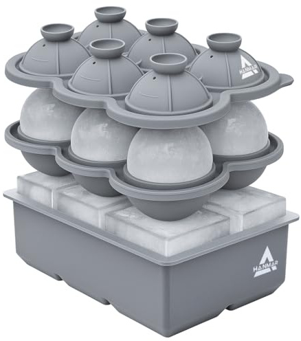 HANMAR® Large Ice Cubes + Ice Balls Combo (2 in 1) - Large Ice Cube Moulds - Slower Melting Easy to Remove Ice Sphere - Ice Cube Tray - Silicone ice Cube Tray - Round ice Cube Moulds - Ice Ball Mould