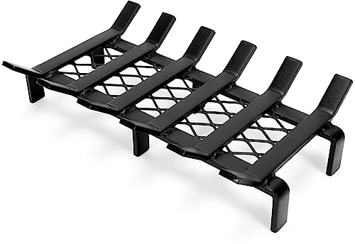 WILLOW WEAVE Grille de cheminée de 43,2 cm avec retenue de braise, grille de poêle à bois, support de bois de chauffage en acier massif robuste à 6 barres pour foyer intérieur et extérieur – Noir mat