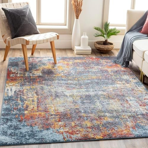 Livabliss Miami Wohnzimmer modern – Abstrakt Design in Marmor Optik für Wohnzimmer 120x170 cm, Esszimmer, Schlafzimmer - Marmor e groß, weicher Kurzflor in Dunkelblau, Rost, Grau