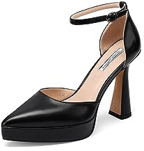 QUEEN HELENA Scarpe Eleganti con Tacco Alto Décolleté con Plateau e Cinturino Donna K3178 (Nero Pu, Numeric_38)