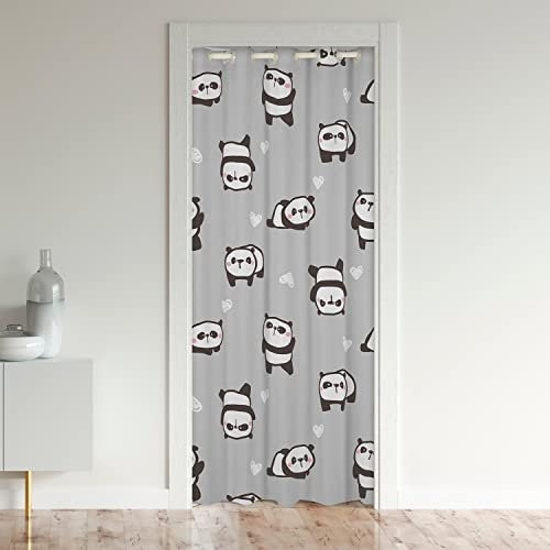 Panda Türvorhang 106x203cm für Tür Privatsphäre Cute Tier Schrank Vorhang für Innentür Raumteiler Cute Tier Dekor Vorhang Panda Bär Gedruckt Raumteiler Vorhänge Gardine Schwarz Weiß Grau Vorhang