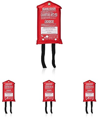 Smartwares 10.014.60 Feuerlöschdecke – 100 x 100 cm – Glasfasertuch – zur ersten Hilfe – inkl. Schutztasche mit Öse zur Aufhängung – nach EN1869:1997 (Packung mit 4)