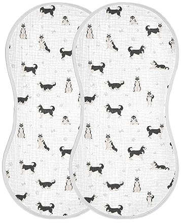 KICPOAY Muslin Baby Burp Cloths, Cute Dogs Siberian Husky Muslin Washcloths Baby Rags Comfy Soft Absorbent in for Newborn Boys and Girls 2 Piece 22 x 11 Inch