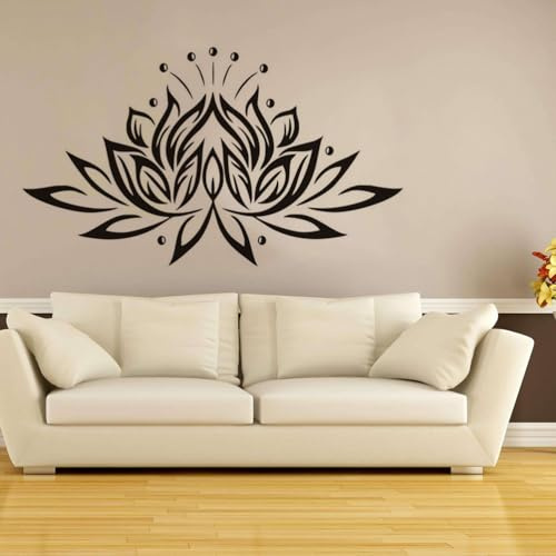 Autocollant Mural Fleur De Lotus Noir En Pvc - Décoration Élégante Pour Salon, Chambre Ou Bureau - Facile À Installer, Taille 57X33 Cm