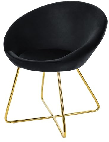 ML-Design Esszimmerstuhl aus Samt, Schwarz, Wohnzimmerstuhl mit runder Rückenlehne, Polsterstuhl mit goldene Metallbeine, Ergonomische Sessel für Esstisch, Küchenstuhl Schalenstuhl Schminktisch Stuhl