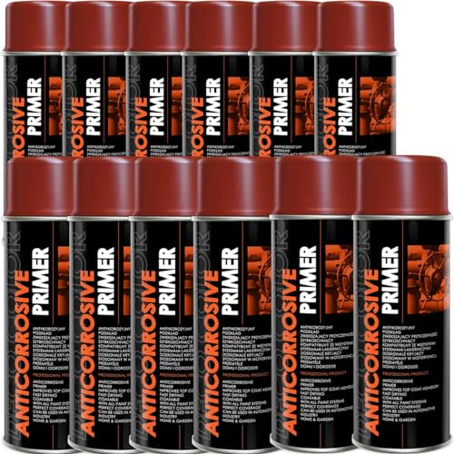 Deco Color 12 Stück ANTICORROSIVE PRIMER ROTBRAUN 400ml - Grundierung/Haftgrund für z.B. Alufelgen, KFZ, Holz, Beton (12 Dosen 400ml Grundierung Rotbraun)