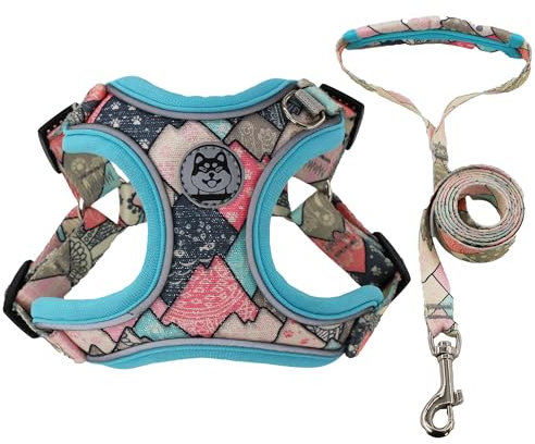Hundegeschirr und Leine Set, Hundegeschirr Kleine Hunde, reflektierend, gepolstert und atmungsaktiv Brustgeschirr, Anti Zug Geschirr No Pull perfekt für den täglichen Training, Walken, Running(S)