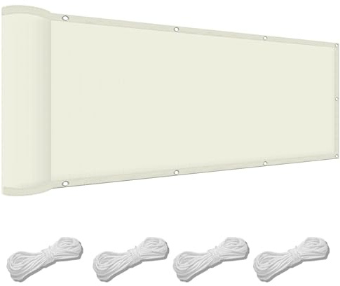 Sonnensegel 40 x 200 cm Wasserdicht Quadratisch Balkon Sichtschutz Uv-Schutz-Polyestergewebe mit Seil Sonnenschutz Markise für Balkon Terrasse Und Garten, Elfenbein