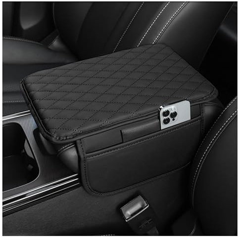 Upgraded Car Center Console Cover,Microfiber Leather Car Armrest Cover Cushion with 2 Storage Bags,Universal Car Armrest Storage Box Car Interior Accessories for Most Vehicles (Black)