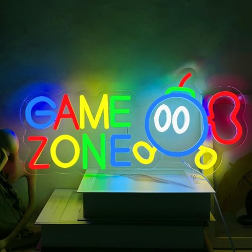 YUEYYNS Gaming Zone Neon Schild Bomb Neon Sign Buntes LED Gaming Neon Licht USB Wand LED Neon Sign für Spielraum, Spiel Zone, Mann Höhle, Geschenke für Gamer, Jungen, Männer