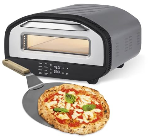 GOURMETmaxx elektrischer Pizzaofen mit Pizzaheber | Touchdisplay, Timerfunktion, 7 Programme & DIY Modus | Pizzamaker bis max. 430 °C | Minibackofen für Pizza, Flammkuchen & Co.