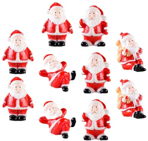 Ciieeo Mini Santa Claus Statue, 10pcs Small Santa Claus Ornament for Doll House Micro Scene, Cute Resin Christmas Tabletop Decor for Home, 1.3x0.8in, Mixed Style