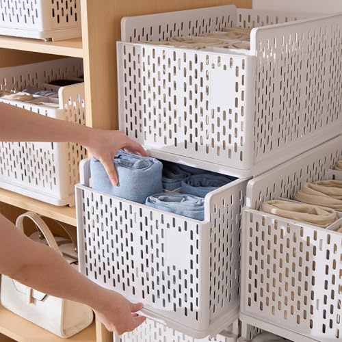 RMAN 2 Stück Hosen Organizer Für Kleiderschrank Kunststoff 16 Zellen Jeans Schublade Aufbewahrungsbox Stapelbare & Faltbar Schrank Organizer für Kleidung, T-Shirts, Platzsparender