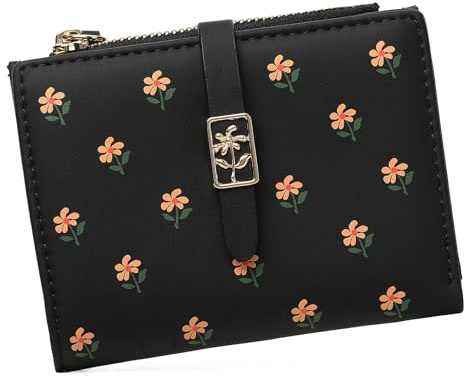 GOIACII Geldbörse Damen Klein Florale Mini Kurzer Portemonnaie für Frauen mit RFID-Schutz, Kompakte Brieftasche mit Reißverschluss Münze