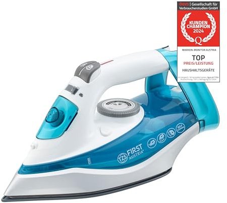 TZS First Austria Fer à repasser à vapeur I 2290-2720W I Semelle en céramique I Auto-nettoyage I Vapeur verticale I Réservoir d'eau de 0,3 L I 1,2 kg