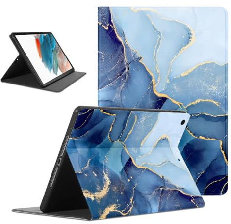 Kueqeay Custodia per Samsung Galaxy Tab A8 10,5 Zoll 2021 SM-X200/ X205/ X207, Aesthetic Marmo Motivo Disegno Flip Cover in pelle PU con Supporto Funzione TPU Antiurto Tablet Case in Silicone, Blu