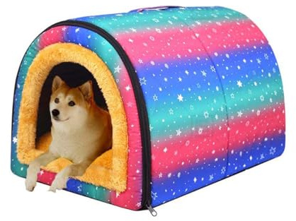 Hundehöhlenbett, Iglu, 2-in-1, faltbares Hundebett, Haus mit abnehmbarem Kissen, warmes Katzenzelt, tragbar, Angstlinderung, Haustierhöhlenbett für Katzen, Welpen, mittelgroße Hunde (L für Haustiere