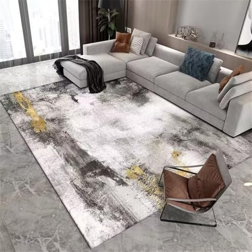 RUGMRZ Raum Deko Mädchen Teppich grau gelb verschwommen Zubehör Farbschema Wohnzimmer Bereich Teppich Anti-Milben Flickenteppich Waschbar Mädchen Teppich Kinderzimmer 140X200CM