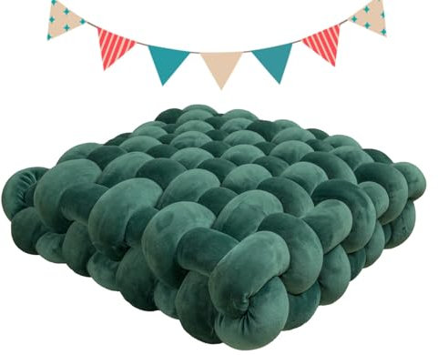 PromCaeruyn Kuschelkissen Quadratisches Knotenkissen Bodenkissen Dekokissen für Büro Schlafzimmer Wohnzimmer Wohnheim Auto Knoten Handgemachtes Kissen(Green,40 * 40 * 12cm)
