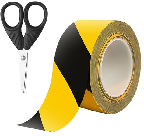 WangChaoJiu Nastro adesivo giallo nero, 33 m x 5 cm, nastro di sicurezza, impermeabile, autoadesivo, per auto, rimorchi e esterni